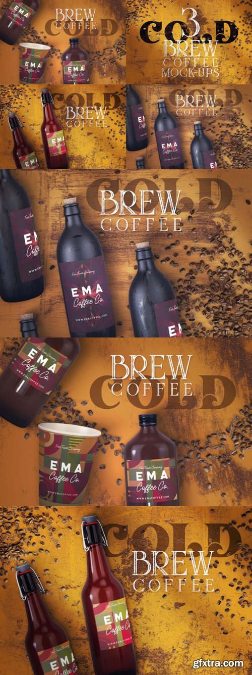 3 Cold Brew Coffee Bottles Mock-ups