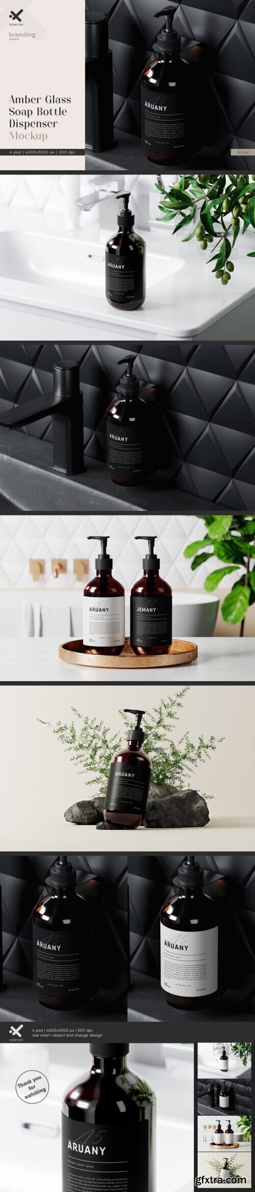 Amber Glass Soap Bottle Dispenser Mockup