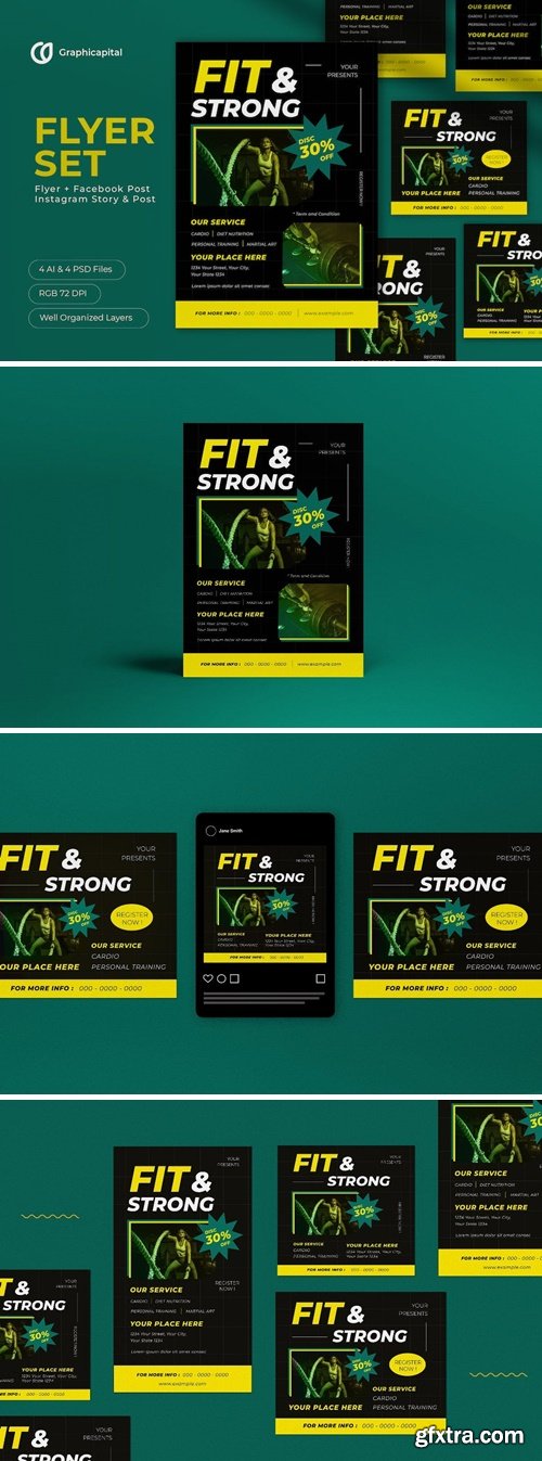 Black Fitness Design Fitness Flyer Set VCPKQUA