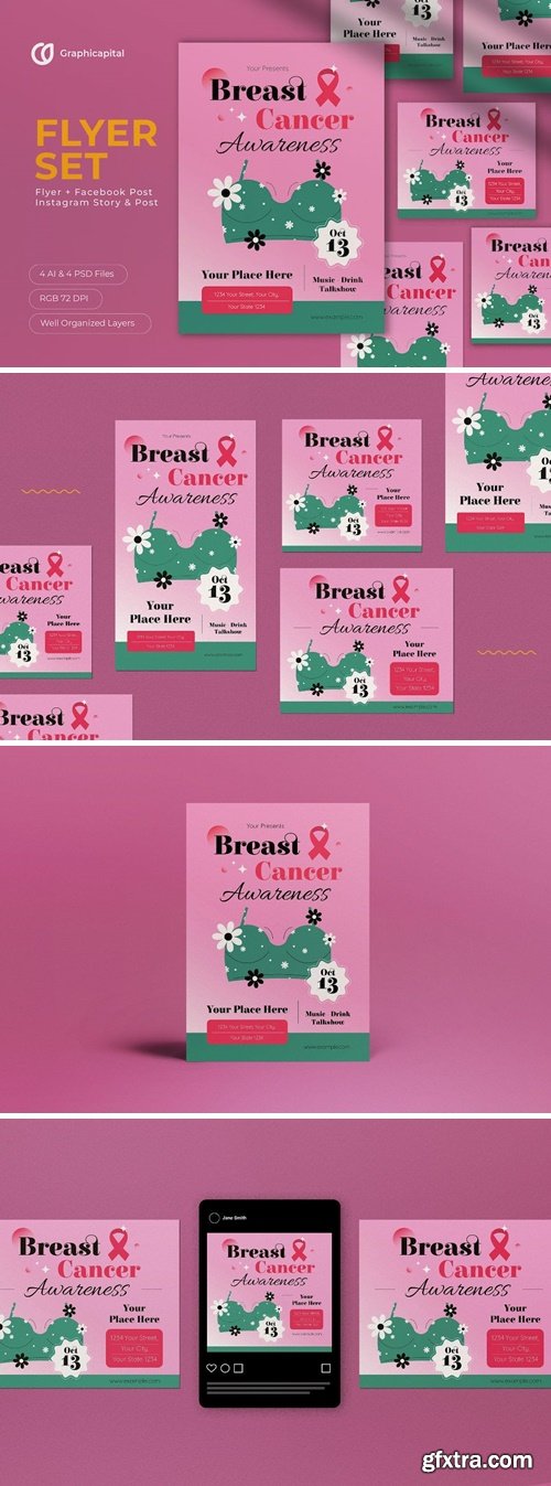 Pink Breast Cancer Awareness Flyer Set 8F8RUZF