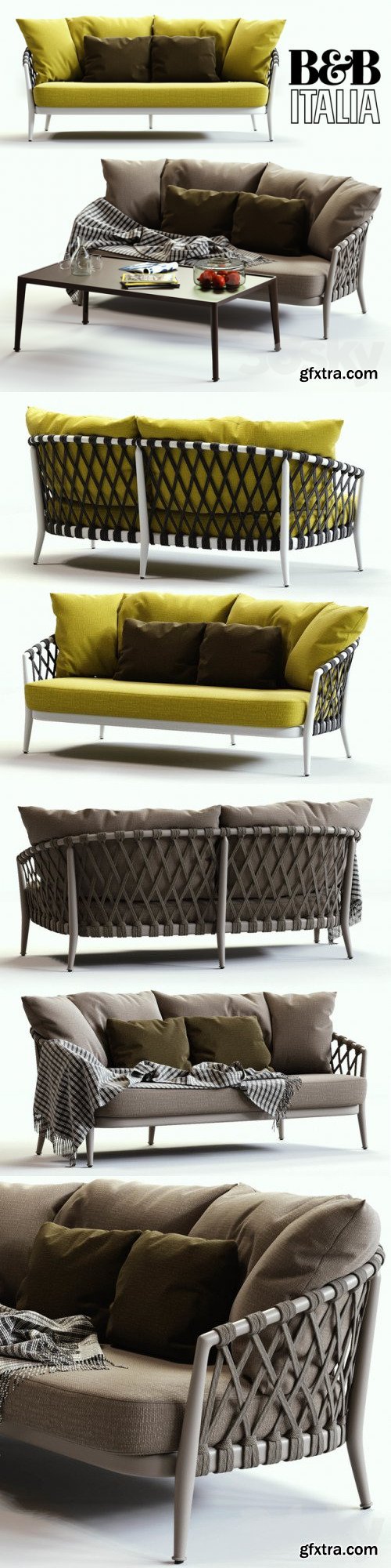 B and B Italia Erica grey and yellow sofa