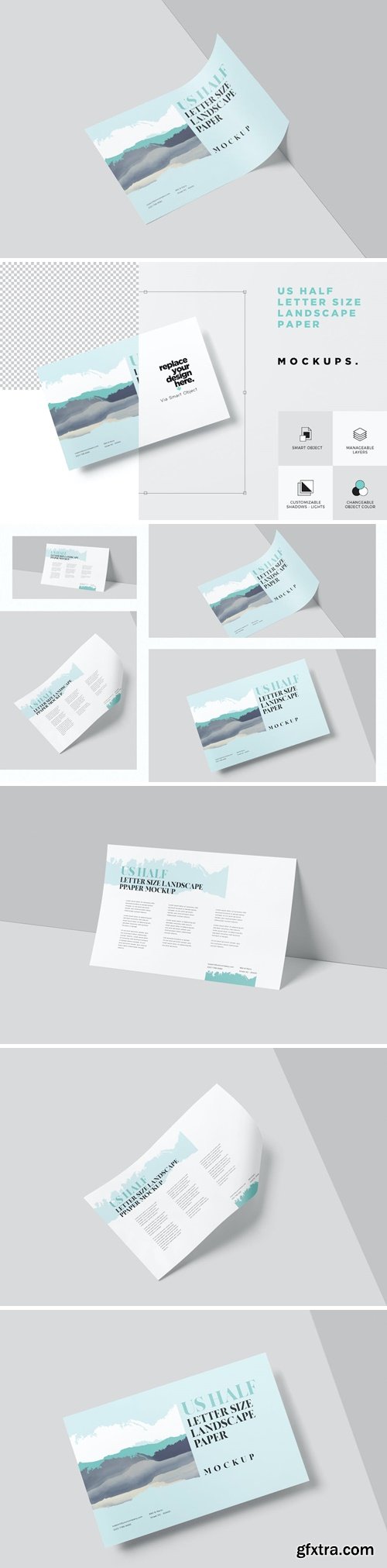 Half Letter Landscape Paper Mockups TQH33AW