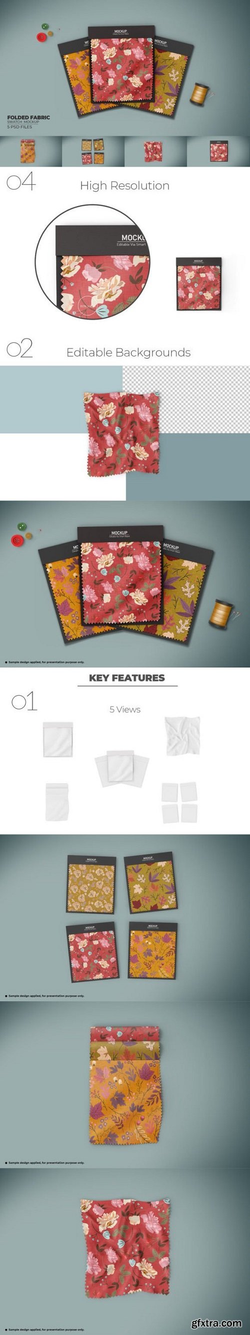 Folded Fabric Swatches Mockups Set