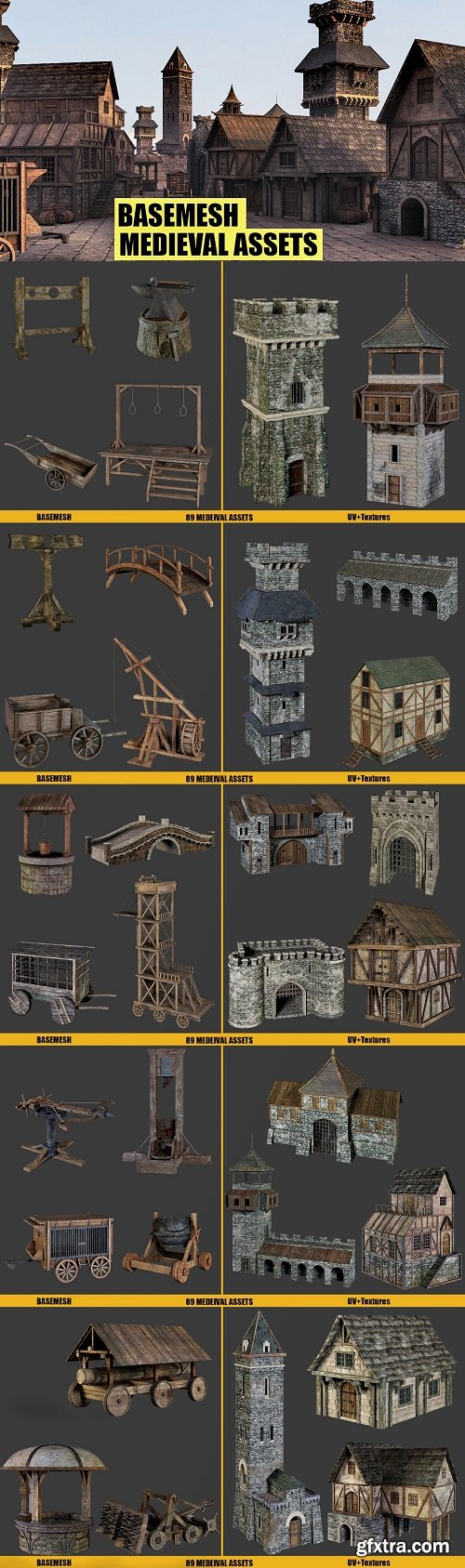 ArtStation - BaseMesh: 89 MEDIEVAL Assets+Texture