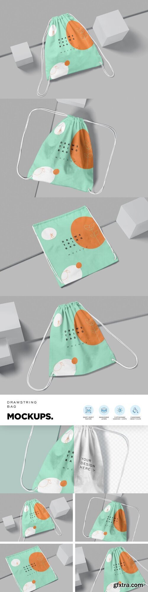 CreativeMarket - 4 Drawstring Bag Mockups 6706722