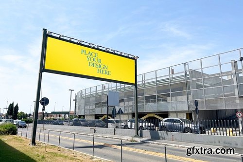 Road Gate Sign Banner Mockup 4T96N28