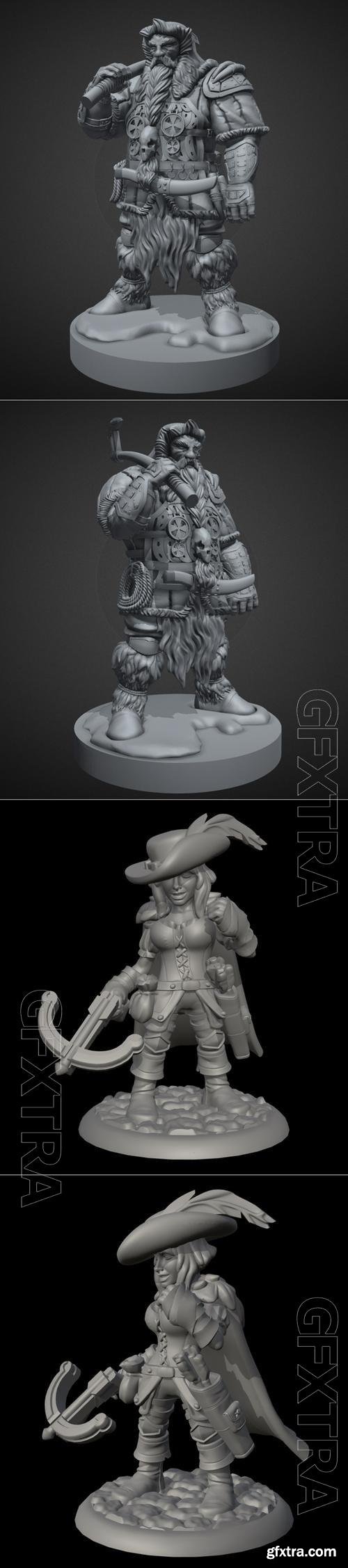 Dwarf hunter and Raven the Treasure Hunter 3D Print