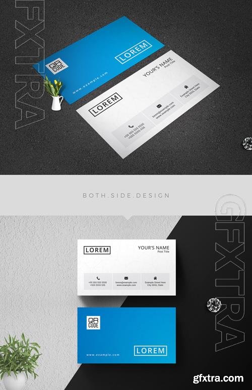 Business Card Layout with Blue Accents 210195450