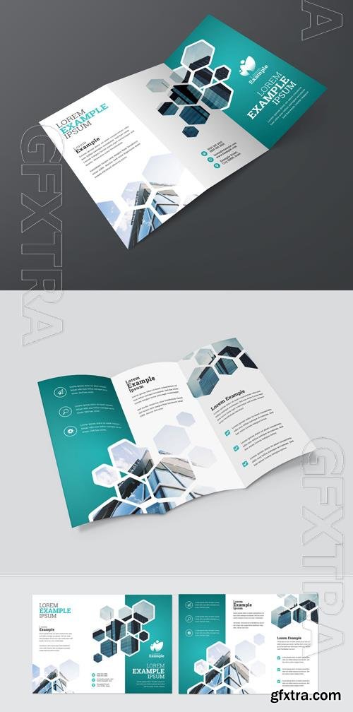 Blue Trifold Brochure Layout with Hexagons 211022024