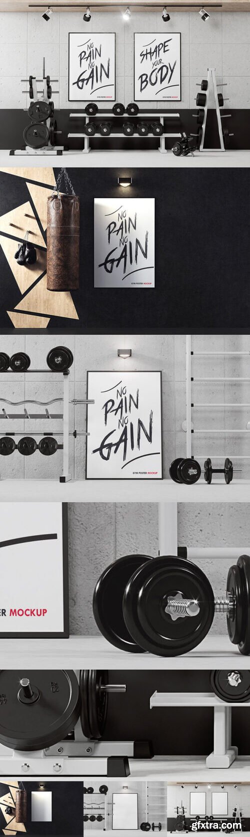 Interior Wall Poster Frame in Gym Mockup