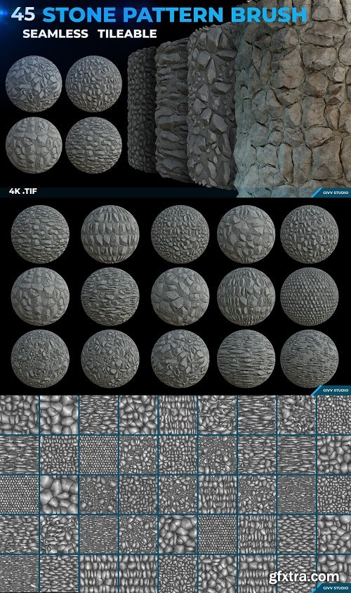 ArtStation - 45 Stone Pattern Brush (4k Seamless Tileable .tif)