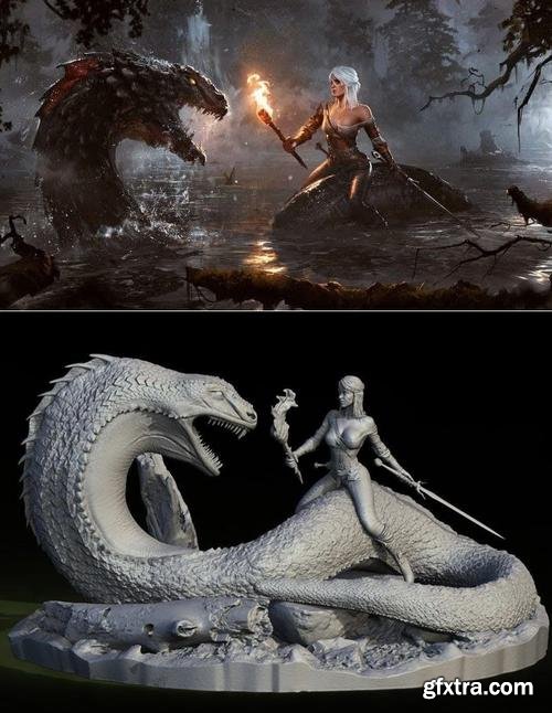 Ciri vs Huge Snake - The Witcher &ndash; 3D Print Model