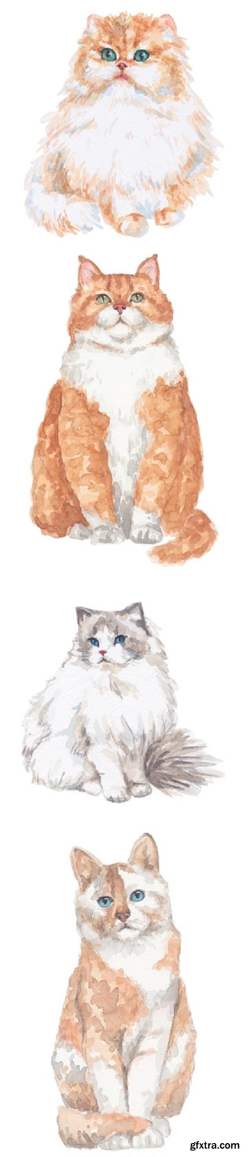 Cute cats in watercolor illustration