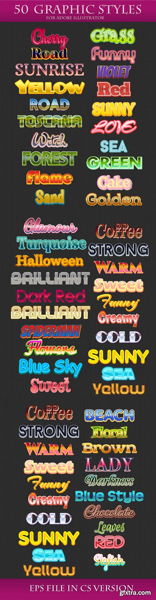 50+ Colorful Text Styles Pack for Illustrator