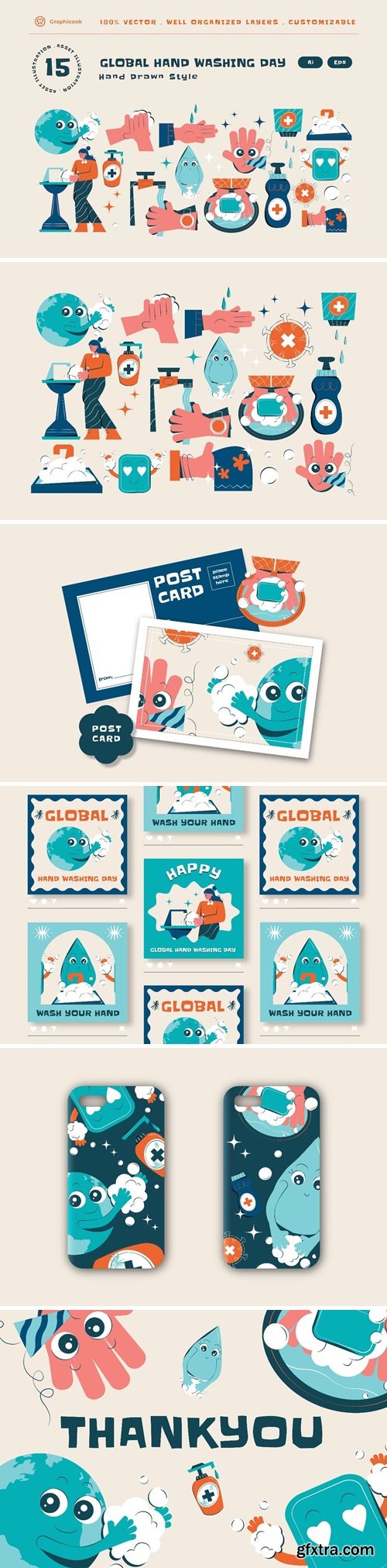 Global Hand Washing Day Illustration Set R92QR5S