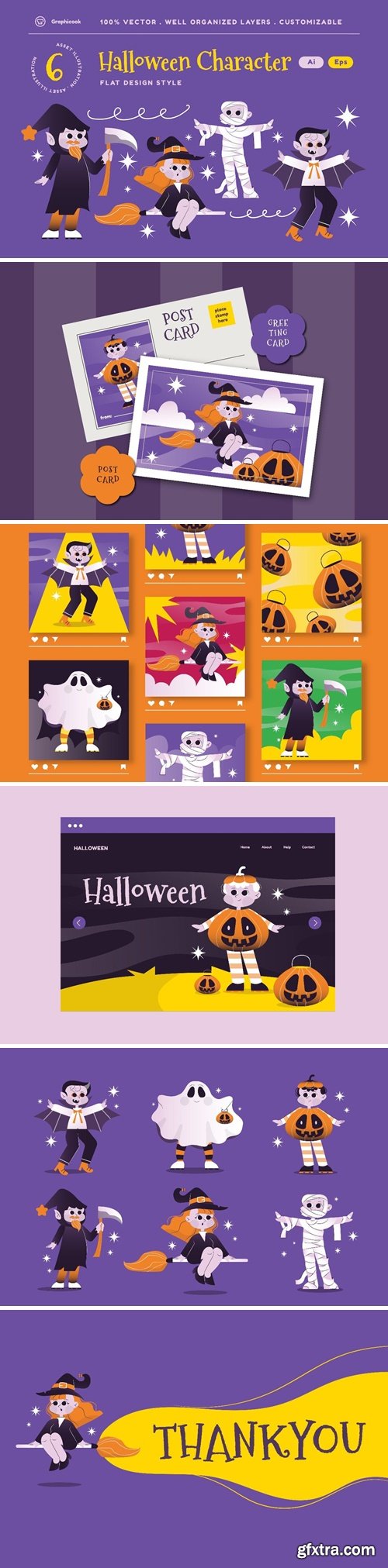 Hand Drawn Halloween Character Illustration Set JRBJUAP