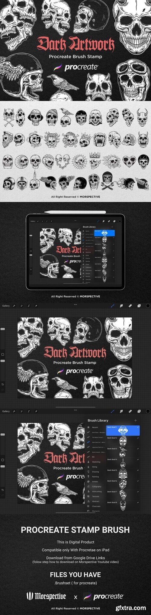 CreativeMarket - 40 Skull Head Dark Procreate Brushes 7556738