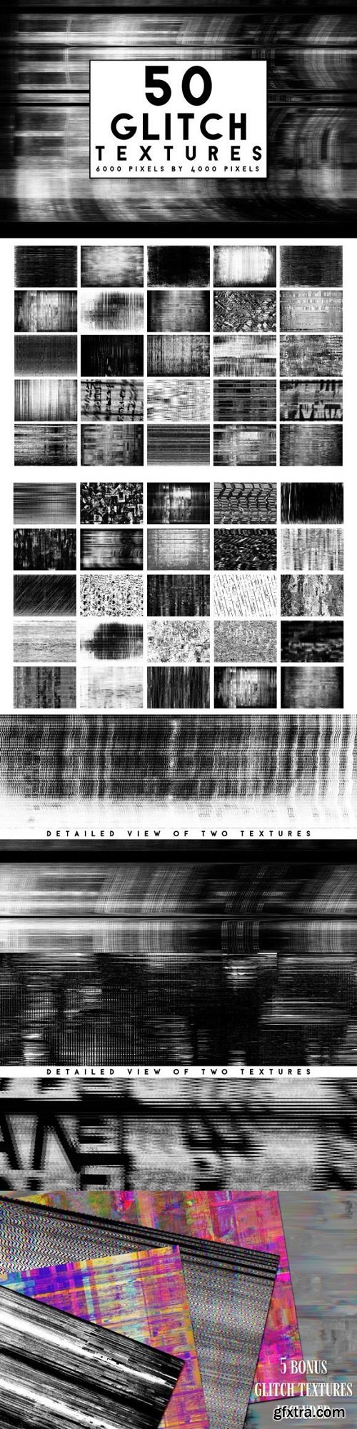 50 Black and White Glitch Textures