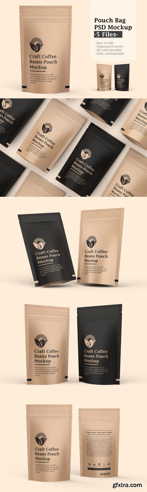 Craft Paper Coffee Pouch Bag Mockup