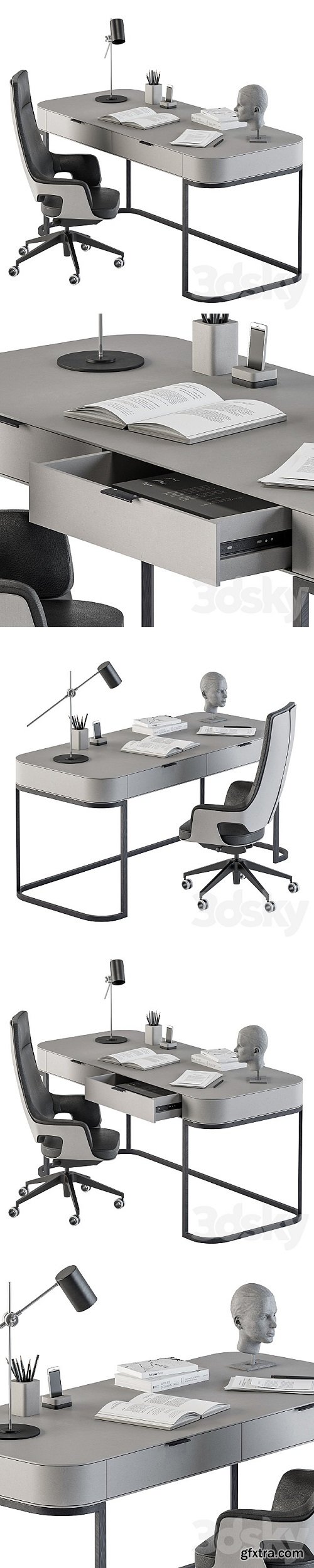 Gray and Black Writing Desk - Office Set 180