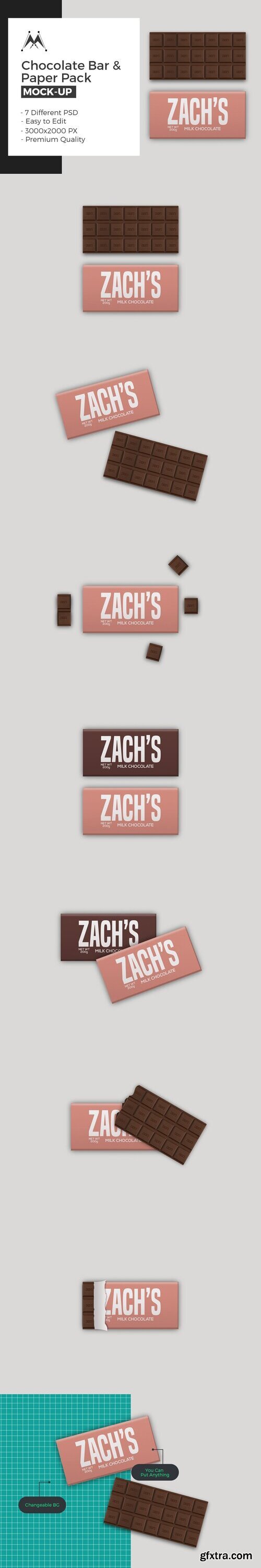 CreativeMarket - Chocolate Bar Paper Pack Mockup 4446570