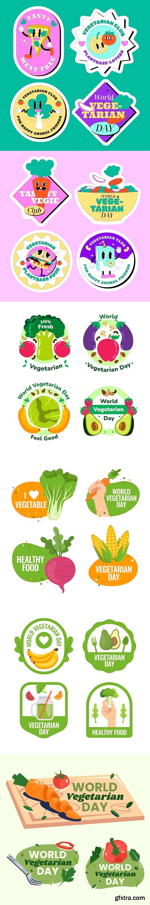 Flat world vegetarian day labels collection