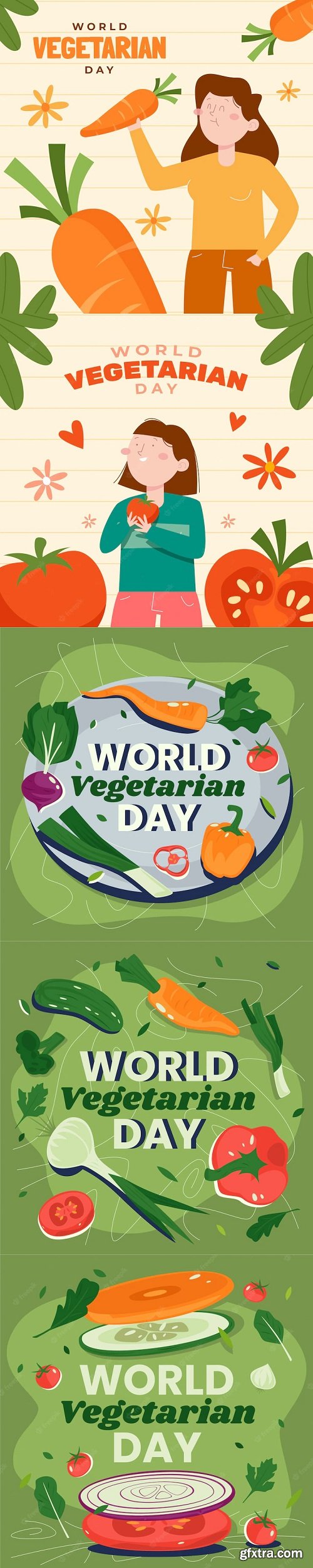 Flat world vegetarian day illustration