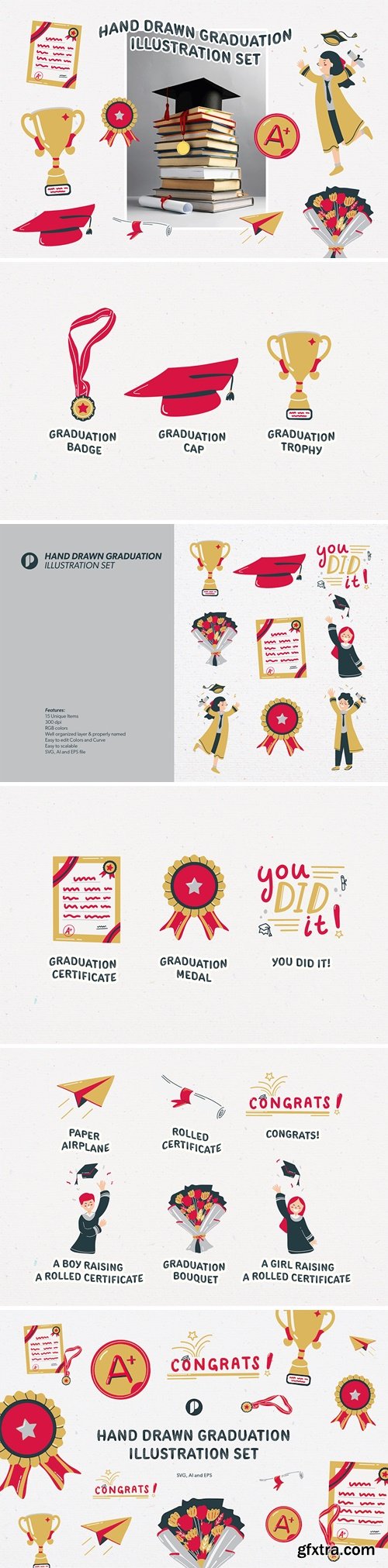 Hand Drawn Graduation Illustration Set V9HGUYQ