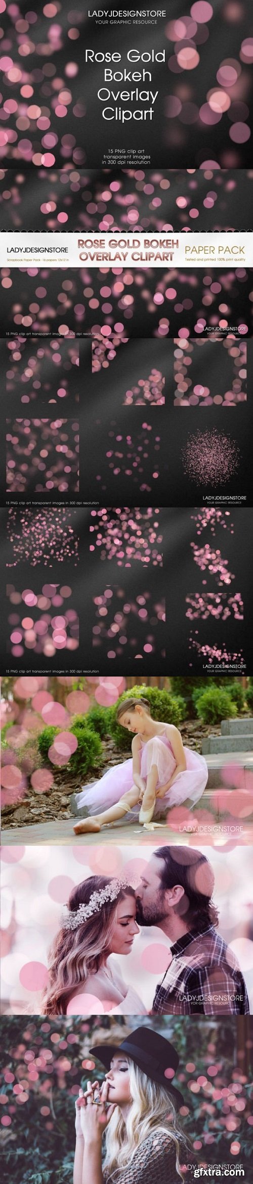 Rose Gold Bokeh Overlays