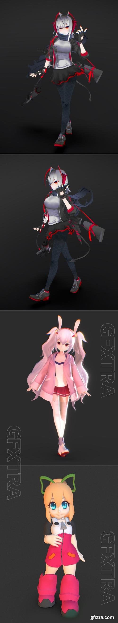 Arknights W Sarkaz Mercenary and Azure Lane Laffey and Roll Rigged 3D Print