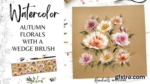 Watercolor: Autumn florals with a wedge brush