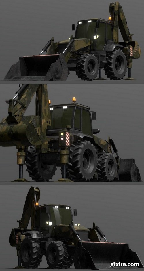 Tractor Excavator Model 01 (Military version) 3D Model