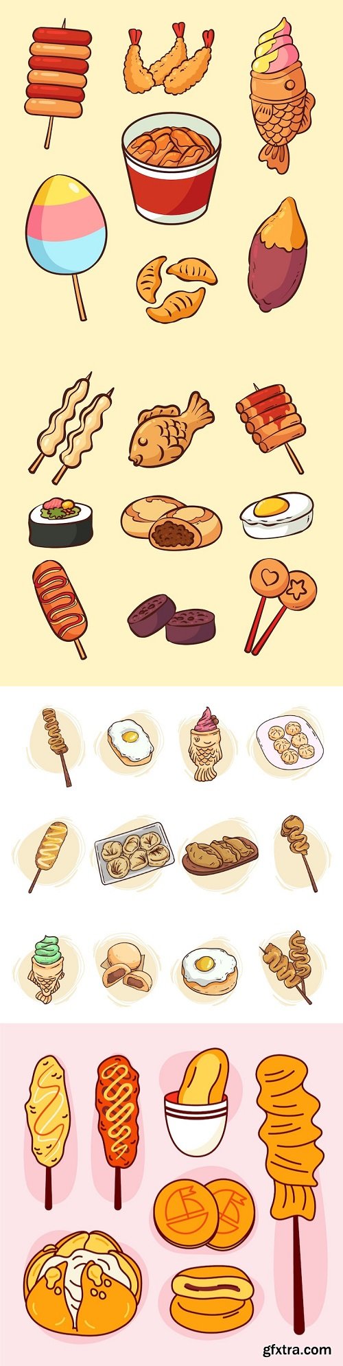 Hand drawn korean street food element collection