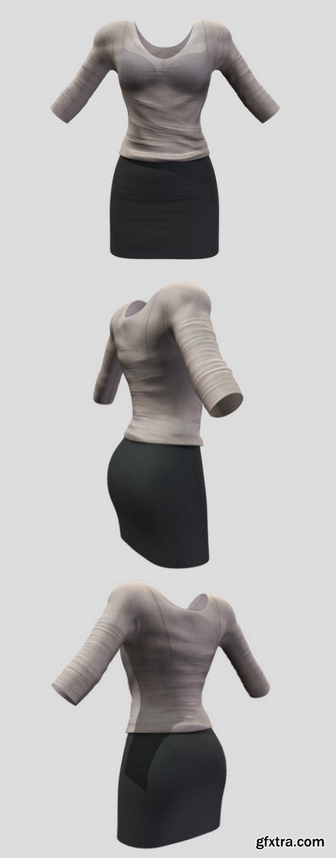 Sheer Sweater Mini Skirt Female Business Outfit 3D Model