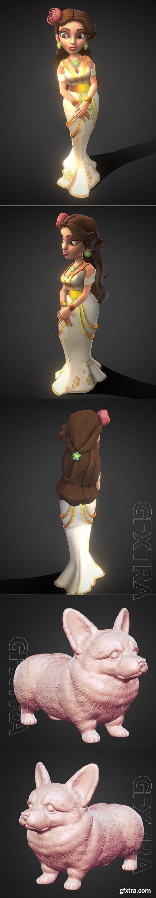 Belle and Cute Corgi 3D Print