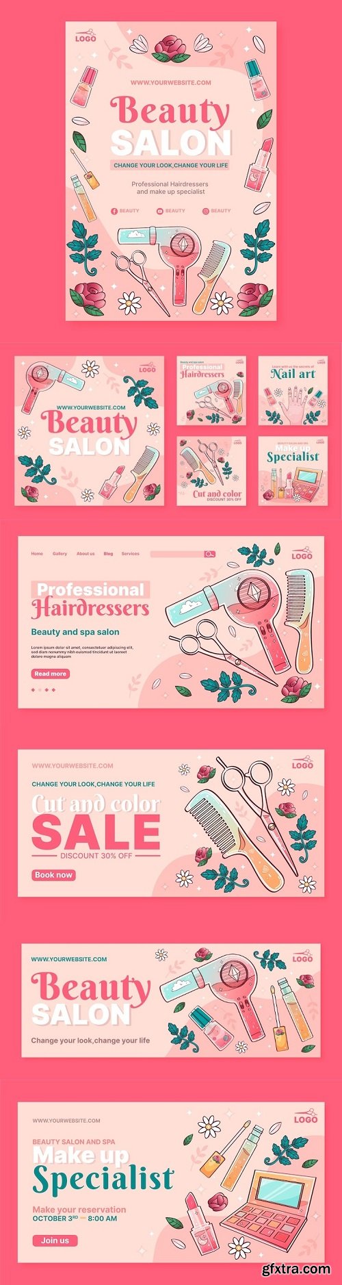 Hand drawn beauty salon sale banner templates