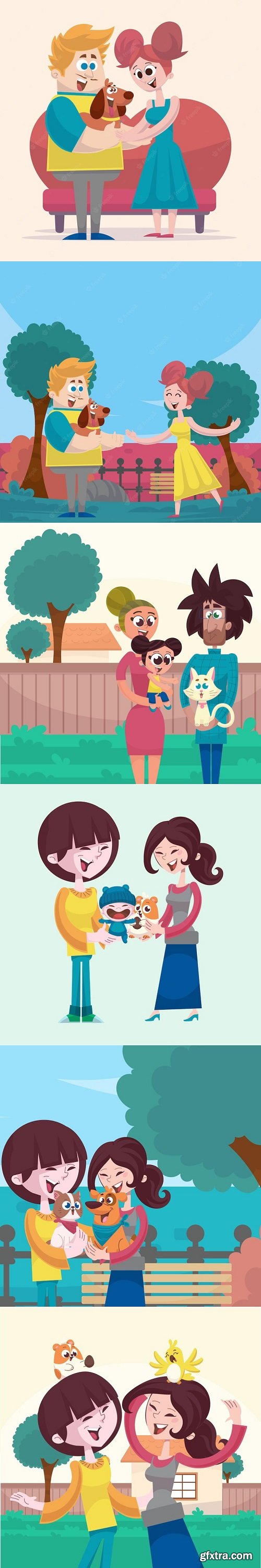 Family with pets illustration