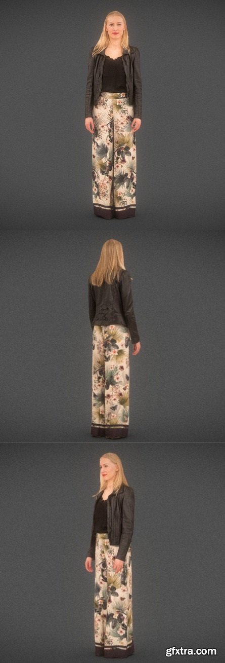 Girl in Flower Pants and Leather Jacket Scanned 3D Model