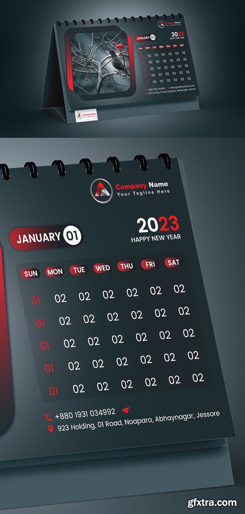 2023 Black Calendar PSD Design Template