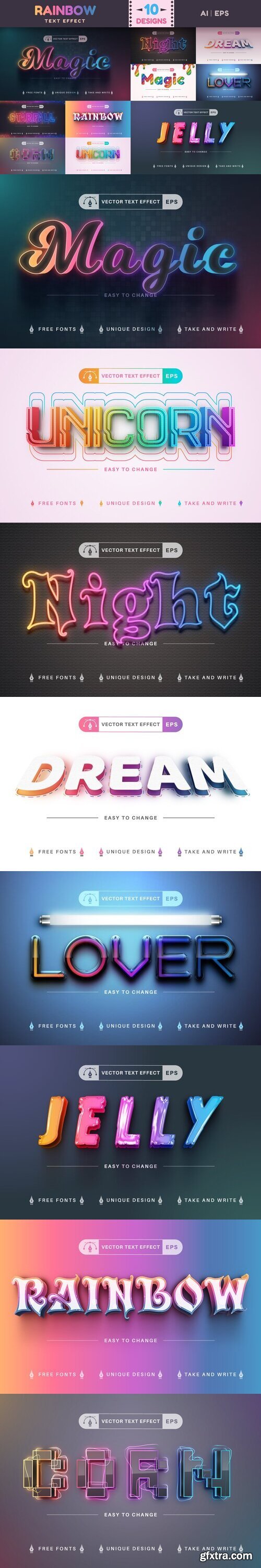 CreativeMarket - Set 10 Rainbow Editable Text Effects 7820453