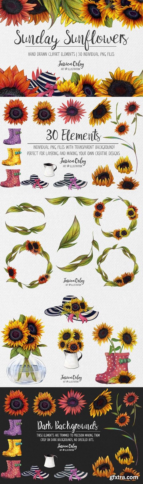 Sunday Sunflowers Hand Drawn Clipart