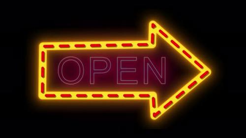 Videohive - neon sign open, Neon open sign with arrows on black background, Night Club Bar Blinking Neon Sign - 39567081 - 39567081