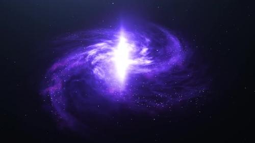 Videohive - A spiral galaxy in the dark starry sky. The camera slowly zooms in on the purple galaxy. - 39602631 - 39602631