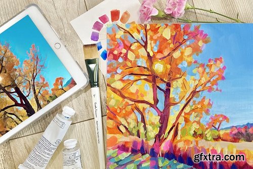 Autumn Trees in Acrylics