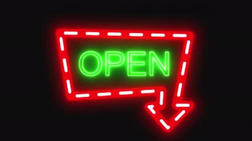 Videohive - We are Open Neon Sign Background, Glowing neon arrows with the open sign on black background. - 39612851 - 39612851