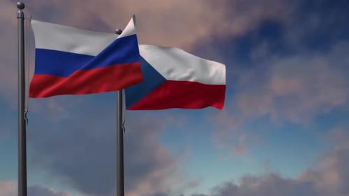 Videohive - Czech Republic Flag Waving Along With The National Flag Of The Russia - 4K - 39613806 - 39613806