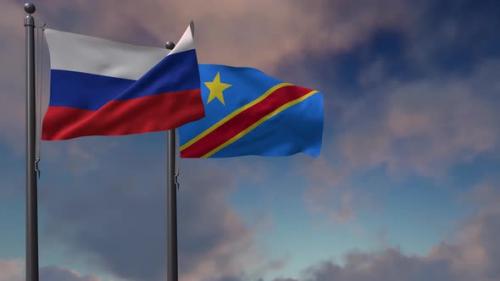 Videohive - Democratic Republic Of The Congo Flag Waving Along With The National Flag Of The Russia - 4K - 39613826 - 39613826