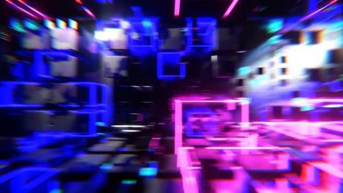 Videohive - Camera Movement and Rotation in a Futuristic Tunnel with Glowing Cubes - 39629099 - 39629099