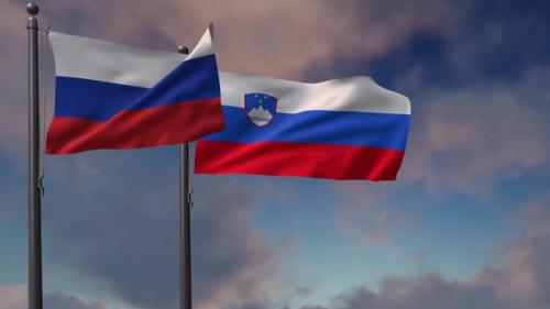 Videohive - Slovenia Flag Waving Along With The National Flag Of The Russia - 2K - 39652004 - 39652004