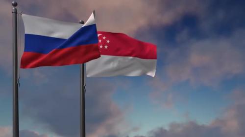 Videohive - Singapore Flag Waving Along With The National Flag Of The Russia - 2K - 39652017 - 39652017